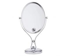 Llpeng Schminkspiegel Kompaktspiegel Kosmetikspiegel Säulentisch Spiegel for Badezimmer Schlafzimmer, 5-facher Vergrößerung Rasierspiegel Cosmetic Rasierspiegel Doppelseitig, for Haus Reisen