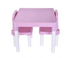 Iusun Kunststoff-Kindertisch und 2 Stühle, Set für Jungen oder Mädchen, Kleinkinder, Tischbär, 100 kg, geschwungenes Tisch-Eck-Design – Versand aus den USA, rose