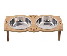QYS Pet Bowl Doppelmassivholz-Rechteck-Tisch Ansitz Edelstahl Dual-Schüsseln