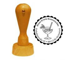 Stempel Adressstempel « COCKTAIL » Durchmesser ca. Ø 40 mm - mit persönlicher Adresse, Motiv und Zierrand - Cocktailbar Bar Club Barkeeper