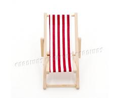 Odoria 1/12 Miniatur Gartenmöbel Liegestuhl Strandstuhl - Klappbar Holz Rot Für Puppenhaus