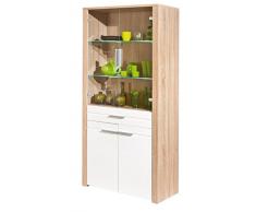 Inter Link Vitrinenschrank Buffet Wohnzimmerschrank Regal KF-Board Sonoma Eiche Nachbildung Weiss Hochglanz