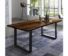 SAM Esszimmertisch 160x85 cm Quintus, echte Baumkante, nussbaumfarben, massiver Esstisch aus Akazienholz, Metallbeine schwarz, Baumkantentisch