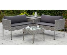 MERXX Loungeset Brescia, 7-tlg, Eckbank, Tisch, Polyrattan, grau, inkl. Auflage grau