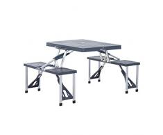 Outsunny Alu Campingtisch Picknick Bank Sitzgruppe Gartentisch mit 4 Sitzen klappbar Schwarz
