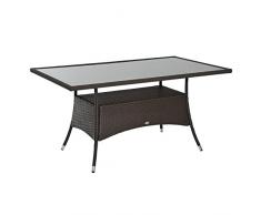 Outsunny Gartentisch Esstisch Glastisch Gartenmöbel Tisch, Polyrattan+Sicherheitsglas, Braun, 150x85x74cm