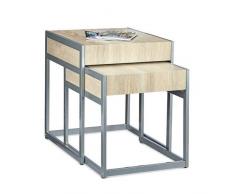 Relaxdays Beistelltische 2-er Set HBT 57 x 48 x 51 cm Couchtisch aus Holz und Metall für Sofatisch und Kaffeetisch als platzsparender moderner Satztisch auch als Nachttisch und Teetisch, natur, grau