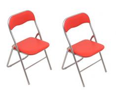 HAEST Set: 2X Klappstühle mit Metallrahmen und Kunstlederbezug, Silber-rot