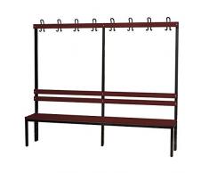 Wolf Garderobenbank, einseitig - PVC-Leiste, 2000 mm - 8 Doppelhaken, braun - Bank Bank aus Holz Metall Kunststoff Bänke Bänke aus Holz Metall Kunststoff Garderobenbank Garderobenbänke Holzbank Holzbänke Kunststoff-Bank Kunststoff-Bänke Mehrzweckbank