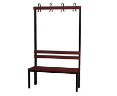 Wolf Garderobenbank, einseitig - PVC-Leiste, 1000 mm - 4 Doppelhaken, braun - Bank Bank aus Holz Metall Kunststoff Bänke Bänke aus Holz Metall Kunststoff Garderobenbank Garderobenbänke Holzbank Holzbänke Kunststoff-Bank Kunststoff-Bänke Mehrzweckbank