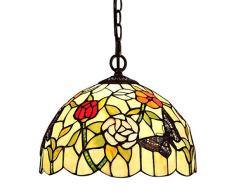 E27 Tiffany Pendelleuchte Deko Leuchte Glas Hängelampe Höheverstellbar Vintage Esstisch Esszimmer Lampen Retro Kronleuchter Küchenlampen Wohnzimmerlampe Hängeleuchte Schlafzimmer Keller Loft Cafe Bar