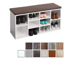 RICOO WM033-W-B, Schuhregal, 104x49x30 cm, Holz Weiss, Sitzbank mit Stauraum, Schuhschrank mit Sitzkissen, Schuhbank für den Flur, Schuhablage