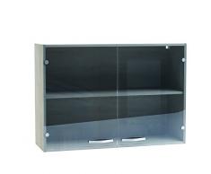 13Casa Duvall A4 Hängeschrank, 60 cm, 2 Türen, Glas, Maße: 100 x 30 x 70 cm, veredelt mit Glas und aus gebürsteter Eiche