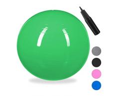 Relaxdays Unisex – Erwachsene Gymnastikball, Fitnessball Yoga & Pilates, Sitzball Büro, Balance Ball inklusive Luftpumpe, Ø 55 cm, grün, 1 Stück