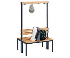 Wolf Garderobenbank, zweiseitig - Länge 1000 mm, Buchenleisten - 2 x 4 Doppelhaken - Bank Bank aus Holz Metall Kunststoff Bänke Bänke aus Holz Metall Kunststoff Garderobenbank Garderobenbänke Holzbank Holzbänke Kunststoff-Bank Kunststoff-Bänke