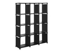 SONGMICS Würfelregal, 12 Würfel Bücherregal, DIY Organizer für Ankleidezimmer, Aufbewahrungsregal im Wohnzimmer, Kinderzimmer, Badezimmer, 105 x 30 x 140 cm, inklusive Gummihammer, schwarz LSN12BK