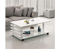 Couchtisch Melanie Weiß Hochglanz mit Rollen 115 x 65 cm Tisch Wohnzimmertisch Sofatisch