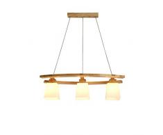 Kronleuchter aus Holz mit Glasschirm, Hängeleuchte Moderne Esszimmer Lampen, Pendelleuchte Dekoration Beleuchtung Licht, für Esstisch Küche Arbeitszimmer, E27 3 Flammig, Küchenlampe Esszimmerleuchte
