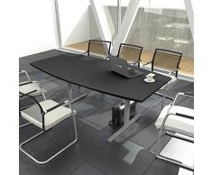 Weber Büro Easy Konferenztisch Bootsform 180x100 cm Anthrazit Besprechungstisch Tisch, Gestellfarbe:Silber