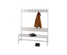 Certeo Umkleidebank mit Kleiderhaken | HxBxL 180 x 43 x 150 cm | Grau RAL 7035 | Bank Sitzbank Metallbank Garderobenbank Umkleidesitzbank Garderobe