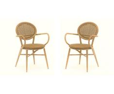 Dublino 2er-Set | Outdoor Geflechtstuhl LEA/P mit Armlehnen, Hellbraun, Wiener Geflecht Optik Gartensessel