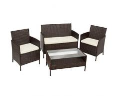 TecTake Polyrattan Gartenmöbel | Set besteht aus 1 Tisch, 2 Stühlen, 1 Sitzbank und dazu passende Sitzkissen | Braun