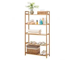 wolketon Badregal 5 Böden Standregal Holzregal aus Bambus,127x52x26cm Küchenregal Pflanzregal Schuhregal für Bad, Küche, Wohnzimmer,Flur, Sauna,Balkon