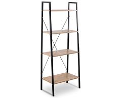 WOLTU RGB9283hei-a Standregal Hochregal Bücherregal Metallregal Schuhregal Blumentreppe, mit 4 Ablagen, Schwarz + Hell Eiche