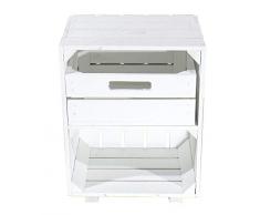 1x Vintage-Möbel 24 Weißer Nachttisch mit Schublade 30,5cm x 40cm x 54cm Nachtschrank Tisch Regalkiste Weinkiste Obstkisten Apfelkisten Weiss Shabby chic Tisch Ablage Landhaus DIY klassisch