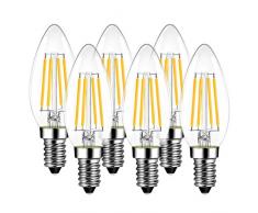 6er Pack E14 Kerze LED Lampe für Kronleuchter, E14 Glühfaden Retrofit Classic, 4W 470 Lumen ersetzt 40 Watt, 2700K Warmweiß, Filament Fadenlampe, Glas, nicht dimmbar, 3 Jahre Garantie - LVWIT