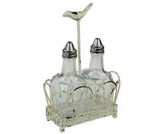 MACOSA SA81314 Essig-Öl Ständer Vintage Weiß Metall Menage Ölspender Essigspender Landhausstil Dosierer Shabby Chic Aufbewahrung Tisch-Dekoration