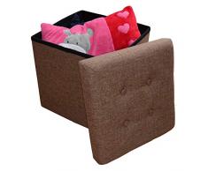 Style home Sitzbank Sitzhocker Aufbewahrungsbox mit Stauraum faltbar belastbar bis 300 kg Leinen 38x38x38 cm (Dunkelbraun)
