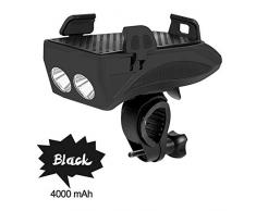 Bcamelys Fahrrad-Led-Licht Mountainbike Leuchte,Mit Handyhalter USB-Ladeanschluss 4000Mah,Mit Lautsprecher,Wasserdicht,StoßFest,400 Lumen,Für das Für das 4 bis 6,3-Mobiltelefon,schwarz