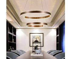 125W LED Esszimmerlampe Dimmbar Pendelleuchte mit Fernbedienung Modern 2-Ring Höhenverstellbar Pendellampe Hängeleuchte für Wohnzimmer Schlafzimmer Esstisch,Brown 40+60CM