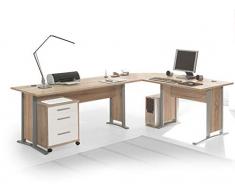 moebel-eins Office Line Winkelkombination Schreibtisch Ecktisch Tisch Bürotisch in Eiche Sonoma Dekor/weiss