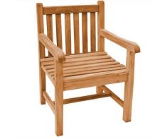 Teako Design Gartenstuhl Ascoli mit Armlehnen aus Teakholz robust Wetterfest Terrassenstuhl unbehandelten massivholz