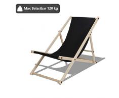 TolleTour Holz Liegestuhl klappbar Gartenliege Strandliegestuhl Strandliege für den Garten, Terrasse und Balkon 120 kg max.(Schwarz)
