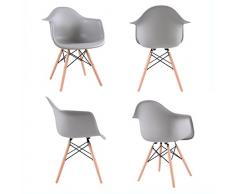 Ajie Lot von 4 Esszimmerstuhl, Retro Stuhl Beistelltisch mit Solide Buchenholz Bein - Grau