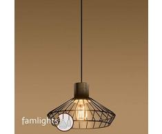 famlights Pendelleuchte Helen aus Stahl, Holz, Schwarz | Hängelampe edel Wohnzimmer-lampe Deckenleuchte Industrial Deckenbeleuchtung Design Esszimmer-Leuchte Zimmerlampe retro Loft Lounge Bar E27