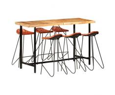 vidaXL Sheesham-Holz Massiv Bar Set Bartisch Barstuhl Stehtisch Barhocker Hocker Bartresen Tresentisch Küchentisch 7-TLG. Echtleder