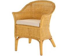 korb.outlet Rattan-Sessel Natur Esszimmersessel Korb-Sessel Rattanmöbel Rattansessel Rattanstuhl mit Armlehnen Lounge Flechtsessel (Honig-Gelb, mit Polster)