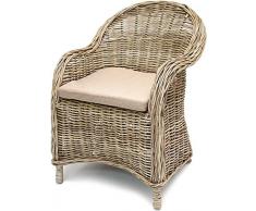 Unbekannt Rattansessel Koboo Grey grau, inkl. Sitzkissen, Handarbeit, Rattanstuhl, Loungesessel