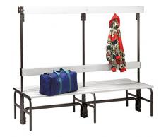 Sypro Umkleidebank aus Stahl für Feuchträume - HxT 1600 x 695 mm - L 1015 mm, mit Schuhrost, Hakenleiste mit 6 Haken - Bank Bank aus Holz Metall Kunststoff Bänke Bänke aus Holz Metall Kunststoff Garderobenbank Garderobenbänke Metallbank Metallbänke