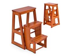 DREAMADE dreistufiger Tritthocker Klappstufen, Trittleiter aus Holz, Treppenstuhl klappbar, Leiterstuhl Hockerleiter Klapphocker, Faltstuhl Trittstuhl Haushaltstritt mit 3 Stufen (Walnuss)