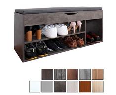 RICOO WM034-BG-A, Schuhregal, 104x49x30 cm, Beton-Grau, Sitzbank mit Stauraum, Sitztruhe, Schuhschrank mit Sitzkissen, Schuhbank Aufklappbar