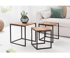 Beistelltisch 3er Set ELEMENTS Sheesham Metall Schwarz Satztische Tischset Couchtische Beistelltische Wohnzimmertische