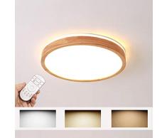 LED Deckenleuchte, Top 360° Glühen Holz Deckenlampe, dimmbar mit Fernbedienung 54W, Φ60cm Runde Holz Lampe für Wohnzimmer, Schlafzimmer, Esszimmer, Büro, Kinderzimmer Leuchte Decke Licht Holzlampe