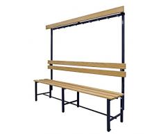 Garderobenbank mit Hakenleiste und Holzleisten - ohne Schuhrost, einseitig, Länge 2000 mm, 10 Haken - Gestell schwarz - Bank Garderobe Garderobenbank Garderobenbänke Umkleidebank Umkleidebänke Bänke Garderoben