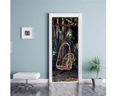 FCFLXJ 3D Türtapete selbstklebend TürPoster Fototapete Rattanstuhl Türfolie Poster Tapete-Türaufkleber-Ausgang Dekoration, Tür-Wand-Papier-Wandbild, PVC-wasserdichte Tür-Wand 90 * 200CM