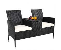 Deuba® Gartenbank Poly Rattan Tisch inkl. 7cm Auflagen Aufbewahrungsbox Gartensofa Kinobank Bank Garten Möbel 2 Sitzer